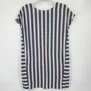 Women's Madewell Button Back Stripe Linen Play Mini Blue White Dress S